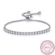 Pulseras de abalorios finos para mujer, de Plata de Ley 925 auténtica, cuentas blancas de CZ, pulsera de tenis con caja, cadena ajustable HB76 2024 - compra barato