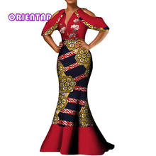Vestido africano Bazin Riche estampado de cera Dashiki para mujer, Vestido largo de manga descubierta con cuello en V profundo, vestido de fiesta de boda WY3752 2024 - compra barato