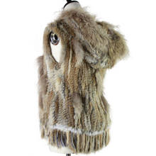 Harppihop fashion rabbit fur vest raccoon fur trimming knitted rabbit fur vest with hood fur waistcoat gilet 2024 - buy cheap