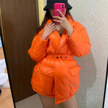 Зимняя куртка 2020, модный новый женский пуховик, простой дизайн, пальто оранжевого цвета с поясом, теплая Повседневная зимняя парка YRF105 2024 - купить недорого