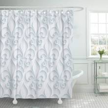 Blue White Outline Extrude Effect Fleur De Lis 3D Shower Curtain Waterproof Polyester Fabric 72 x 72 Inches with Hooks 2024 - buy cheap