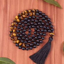 Collar de cuentas para meditación para hombre, collar de ónix negro con borla anudada, joya de regalo, Mala, 108 2024 - compra barato