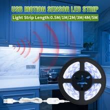 Fita de led com sensor de movimento, 5v, para armários, cozinha, guarda-roupas, lâmpadas noturnas 2024 - compre barato