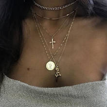 Abayabay Cross Necklace Multilayer Chain Women Rose Necklaces Jewelry Lovers Silver Color Vintage Personalized Girl Coin Collier 2024 - купить недорого