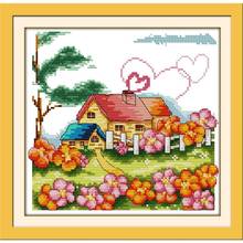 Impressão pastoral chalé kit de ponto cruz padrão tradicional bordado 11ct 14ct bordado artesanato bordado decoração de casa pintura 2024 - compre barato