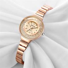 Relógios de luxo brilhantes de strass feminino, relógios de quartzo para mulheres todo em aço inoxidável pulseira de ouro rosa 2024 - compre barato