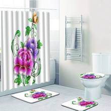 Drop shipping Flower 4Pcs/Set Anti Slip Bathroom Rugs Set Waterproof Shower Curtain Rug Lid Toilet Cover Bath Mat Home Decor 2024 - buy cheap