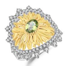 Anel de prata refinada 925 para noivado feminino, joia fino de girassol com pedra preciosa natural, para noivado 2024 - compre barato