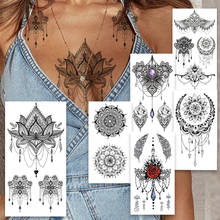 Tatuajes temporales con colgantes sexys para mujer, tatuaje de Henna con Mandala negro artesanal, joyería falsa, pluma, ehndi, rosa, brazo, pecho 2024 - compra barato