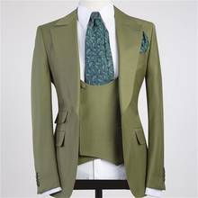 Зеленые мужские костюмы, блейзер для свадьбы, мужской костюм для жениха, свадебные костюмы для мужчин, облегающие винтажные Ретро 3 предмета 2024 - купить недорого