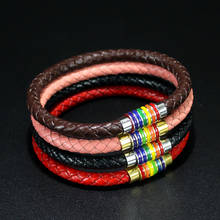 8 Colors Genuine Leather Braided Bracelet For Gay Lesbian Pride LGBT Rainbow Magnetic Charm Bracelet Men Women Lover Couple Gift 2024 - buy cheap