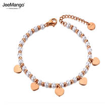 JeeMango Bohemia Stainless Steel CZ Crystal Simulated Pearl Heart Charm Bracelets Jewelry For Women Жемчужные Браслеты JB20092 2024 - buy cheap