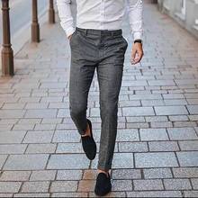 2021 Gentleman Grey Stretch Slim Fit Wedding Suits Pants Mens Skinny Social Classic Trousers Dark Blue Elegant Dress Pants Black 2024 - buy cheap