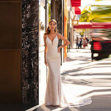 Novidade vestidos de noiva elegantes com decote v aberto para costas abertas, vestido de casamento sem mangas com decote em v para noiva 2024 - compre barato