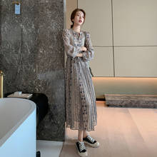 Vestido feminino de chiffon de meio comprimento, vestido retrô de manga comprida estilo coreano para primavera e outono, vestido floral temperado para mulheres 144c, 2021 2024 - compre barato