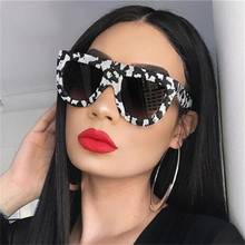 White Leopard Flat Top Big Sunglasses Vintage Shades Luxury Brand Designer Marble pattern Sun Glasses Gradient Lens Eyewear 2024 - buy cheap