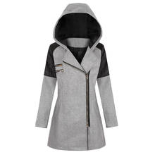 Casaco de lã longo com bolsos com zíper, casaco de retalhos feminino quente outono inverno misturas de lã tamanho grande jaqueta para mulheres 2024 - compre barato