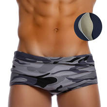 Sunga camuflada masculina, calção de banho acolchoada e de secagem rápida, para praia e verão, uso para homens 2024 - compre barato