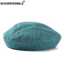 SHOWERSMILE Women Green Beret Checkered Cap Summer Style Vintage Artist Hat Famale Plaid Cotton Beret Hat Painter Cap Yellow Red 2024 - buy cheap