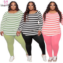 Plus Size 2 Piece Sets Womens Outfits Casual Stripe Printed Long Sleeve Tops And Pants Jogging Sweatsuits Set Sport Femme 4XL 2024 - buy cheap