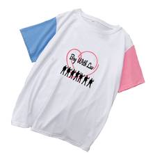 Kpop bangtan meninos harajuku menino com luv t camisa feminina algodão tshirt coreano casual colorblock retalhos topos camiseta femme 2024 - compre barato