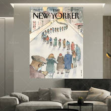 America in Line-impresión artística de la cubierta de la revista New Yorker, impresión artística Vintage, arte de librería, impresión artística, póster, New Yorker 2024 - compra barato