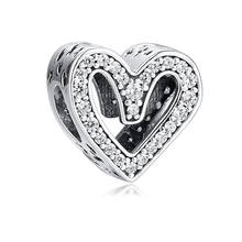 QANDOCCI 2020 Valentines New Fits Pandora Bracelet 925 Sterling Silver Sparkling Freehand Heart Charms Beads for Jewelry Making 2024 - buy cheap
