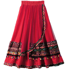 2021 женские юбки средней длины в этническом стиле из хлопка и льна с принтом, красные юбки для женщин 103C 2024 - купить недорого