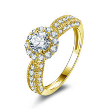 Anel halo de ouro sólido 14k qyi, feminino de luxo, corte redondo, diamante simulado, anéis de casamento e noivado para mulheres 2024 - compre barato