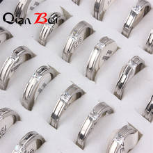 QianBei Wholesale 20pcs Lots Titanium Steel Silver Plated Ring Cubic Zircon  Jewelry For Woman Man Girlfriend Gift 2024 - buy cheap