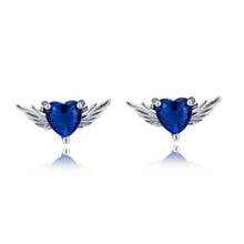 Minimalist Female Blue Crystal Stone Earrings Cute Silver Color Small Stud Earrings Charm Wing Heart Wedding Earrings For Women 2024 - buy cheap