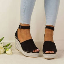 Women Shoes Fashion Dull Polish Sewing Peep Toe Wedges Hasp Sandals Flatform dames schoenen zomer sandalias mujer 2019 2024 - buy cheap
