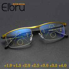 Elbru-gafas de lectura multienfoque para hombres y mujeres, lentes de lectura de lujo con luz azul, medio marco de Metal, espejo, presbicia 2024 - compra barato