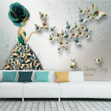 Custom papel de parede 3d,European butterfly beauty mural for living room background home decoration waterproof wallpaper 2024 - buy cheap