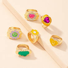 Anel dourado de metal, anel com esmalte fofo para mulheres joias para presente 2024 - compre barato
