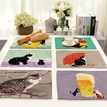 Posavasos con dibujos de animales para gatos y perros, Mantel Individual para mesa de comedor, tapete de algodón para bol de lino, tapetes para tazas, almohadillas de cocina 2024 - compra barato