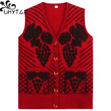 UHYTGF Spring Autumn Sweater Vests Women Middle-Aged Elderly Sleeveless Knitted Waistcoat Jacket Loose Warm Cardigan Female 1951 2024 - buy cheap