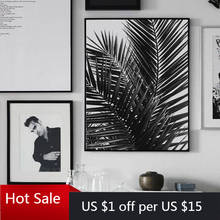 Preto branco folhas de palmeira quadros de pintura em tela minimalista decoração da arte da parede fotos nordic cartazes estéticos decoração do quarto 2024 - compre barato