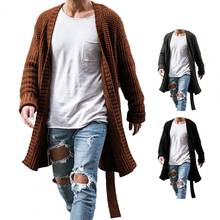 Вязаное пальто, сохраняющий тепло Кардиган большого размера, мужской свитер средней длины с длинным рукавом, пальто для дома 2024 - купить недорого