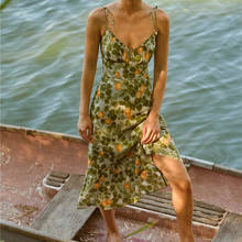 Женское платье на бретельках-спагетти, облегающее пляжное платье миди с цветочным принтом и V-образным вырезом, весна-лето 2021 2024 - купить недорого