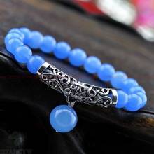 8MM Blue jade bracelet Beaded Beautiful Men men 7.5inch Original  handmade diy Unisex good luck blessing prayer 2024 - buy cheap