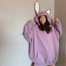 Women Sweatshirt Hoodie Solid Cute Bunny Ear Long Sleeve Blouses Lovely Rabbit Hoody Pullover Top Loose Size Streetwear Harajuku 2024 - buy cheap