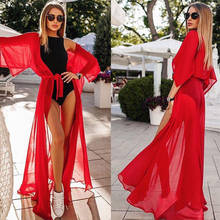 Summer Women Swimsuit Bikini Cover Up Sexy Beach Cover Ups Chiffon Long Dress Elegant Solid Beach Bathing Suit tunic kaftan​ 2024 - buy cheap