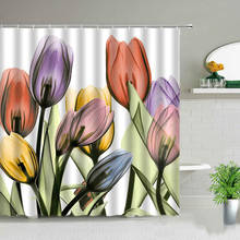 Cortinas de ducha con diseño de tulipanes de colores, juego de cortinas de tela impermeable con ganchos para baño, con diseño de flores y rosas 2024 - compra barato