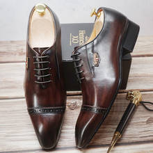 Туфли-оксфорды мужские из натуральной кожи, модные брендовые, на шнуровке, заостренный носок, парадные, для свадьбы/офиса, Формальные туфли, черные коричневые 2024 - купить недорого
