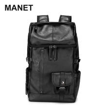 MANET PU Leather Designer Backpack Men Large Capacity Outdoor Travel Backpack Laptop School Bags For Men Bagpack Mochila 2021 2024 - buy cheap