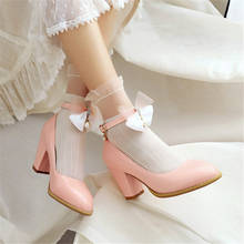 PXELENA/5 Карамельный цвет размера плюс; Большие размеры 34-45, обувь Мэри Джейн в стиле «лолита»; Обувь для женщин с галстуком-бабочкой на высоком каблуке; Обувь для невесты свадебное платье вечерние женские туфли-лодочки женские JK по низкой цене 2024 - купить недорого