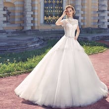 Vestidos De boda acampanados, manga corta, espalda abierta, lazo, perlas De encaje, tul, Vestido De boda 2024 - compra barato