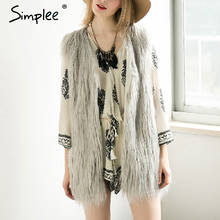 Simplee Fluffy black faux fur vest waistcoat Autumn winter sleeveless outerwear women coats Soft white hairy overcoat 2024 - buy cheap