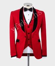 Nova chegada ternos masculinos brilhante vermelho e preto noivo smoking xale lapela padrinhos casamento melhor homem (jaqueta + calças + colete + gravata) c954 2024 - compre barato